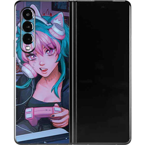 Anime Catgirl Gamer Nerd by Ivy Dolamore Galaxy Z Fold3 5G Skin