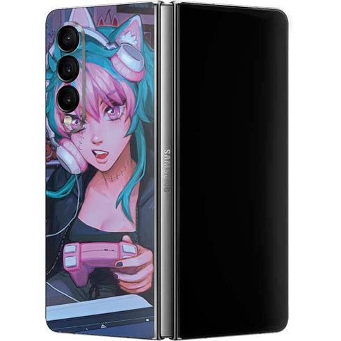 Anime Catgirl Gamer Nerd by Ivy Dolamore Galaxy Z Fold4 5G Skin