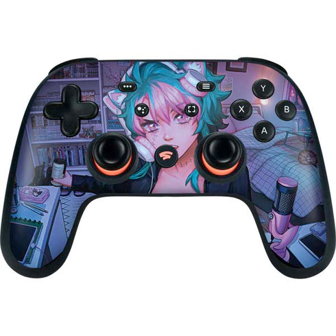 Anime Catgirl Gamer Nerd by Ivy Dolamore Google Stadia Controller Skin