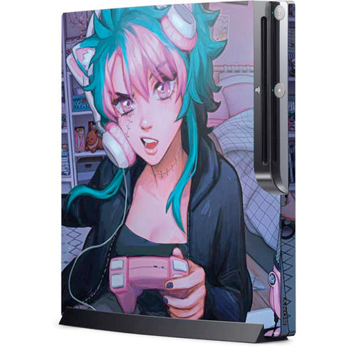 Anime Catgirl Gamer Nerd by Ivy Dolamore Playstation 3 & PS3 Slim Skin