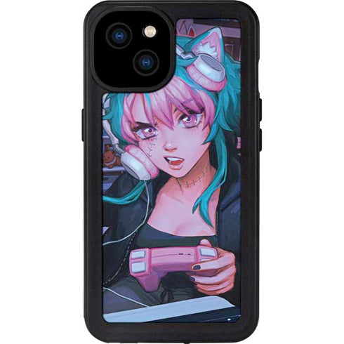 Anime Catgirl Gamer Nerd by Ivy Dolamore iPhone 15 Plus Waterproof Case