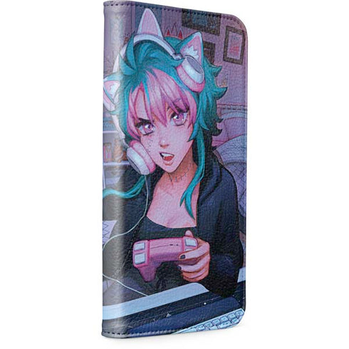 Anime Catgirl Gamer Nerd by Ivy Dolamore iPhone 15 Pro Folio Case