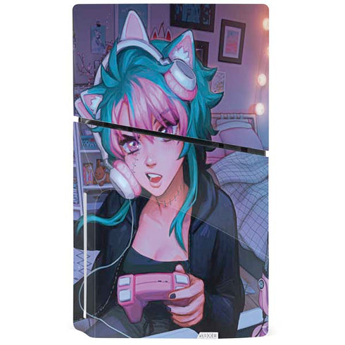 Anime Catgirl Gamer Nerd by Ivy Dolamore PS5 Slim Disk Bundle Skin