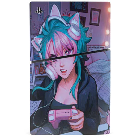 Anime Catgirl Gamer Nerd by Ivy Dolamore PS5 Slim Disk Console Skin