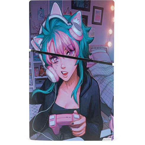 Anime Catgirl Gamer Nerd by Ivy Dolamore PS5 Slim Digital Edition Console Skin