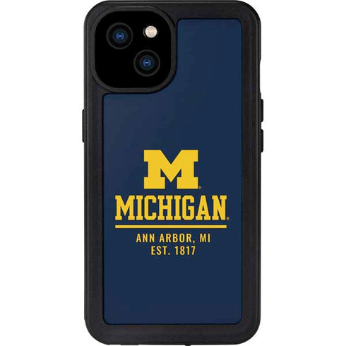 University of Michigan Ann Arbor Est 1817 iPhone 15 Plus Waterproof Case
