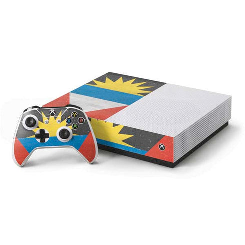 Antigua and Barbuda Flag Distressed Xbox One S All-Digital Edition Bundle Skin