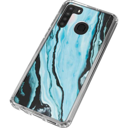Aqua Blue Marble Ink Galaxy A21 Clear Case