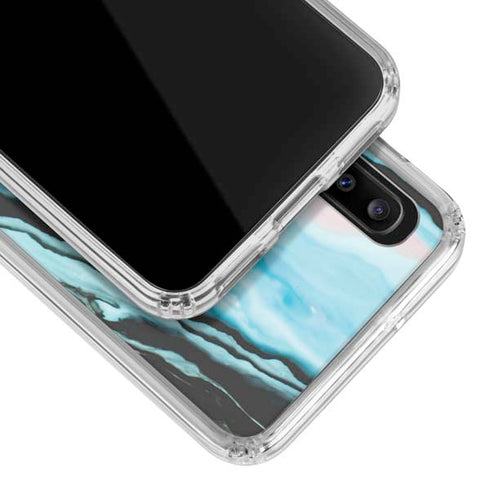 Aqua Blue Marble Ink Galaxy A30 Clear Case