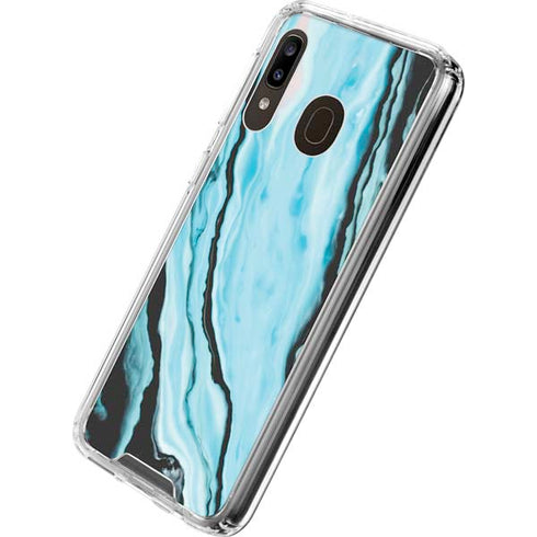 Aqua Blue Marble Ink Galaxy A30 Clear Case