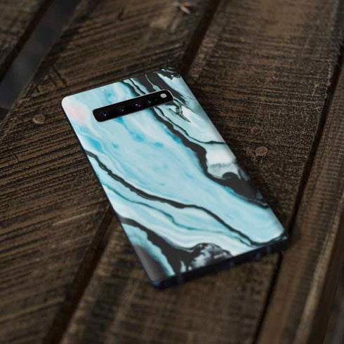 Aqua Blue Marble Ink Galaxy S10 Skin