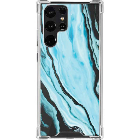 Aqua Blue Marble Ink Galaxy S22 Ultra Clear Case