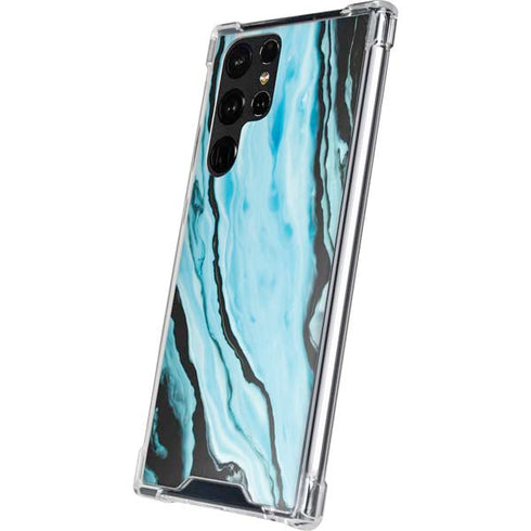 Aqua Blue Marble Ink Galaxy S22 Ultra Clear Case