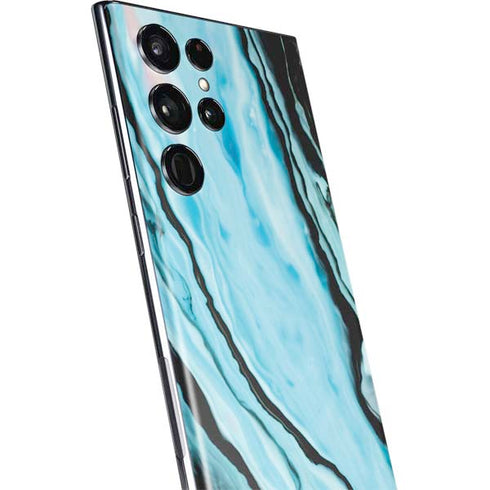 Aqua Blue Marble Ink Galaxy S22 Ultra Skin