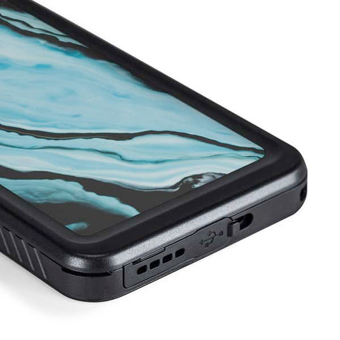 Aqua Blue Marble Ink Galaxy S23 Plus Waterproof Case