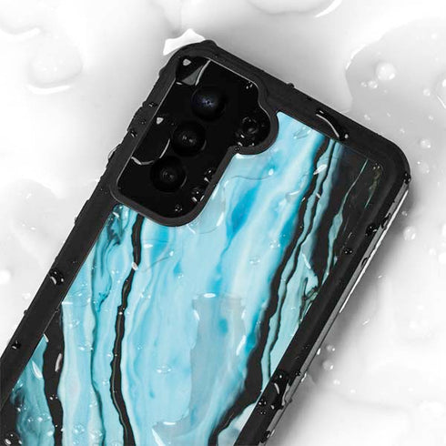 Aqua Blue Marble Ink Galaxy S23 Plus Waterproof Case