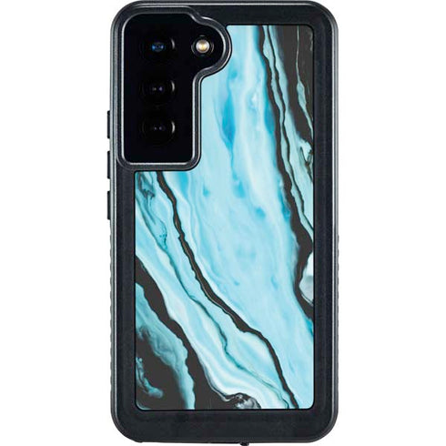 Aqua Blue Marble Ink Galaxy S23 Waterproof Case