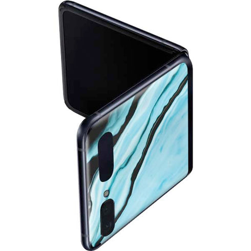 Aqua Blue Marble Ink Galaxy Z Flip Skin