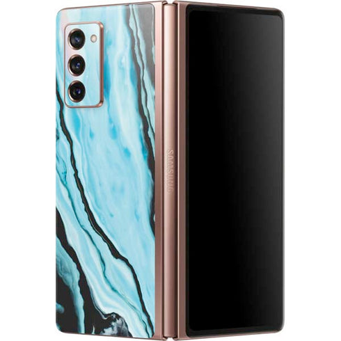 Aqua Blue Marble Ink Galaxy Z Fold2 5G Skin