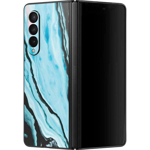 Aqua Blue Marble Ink Galaxy Z Fold3 5G Skin