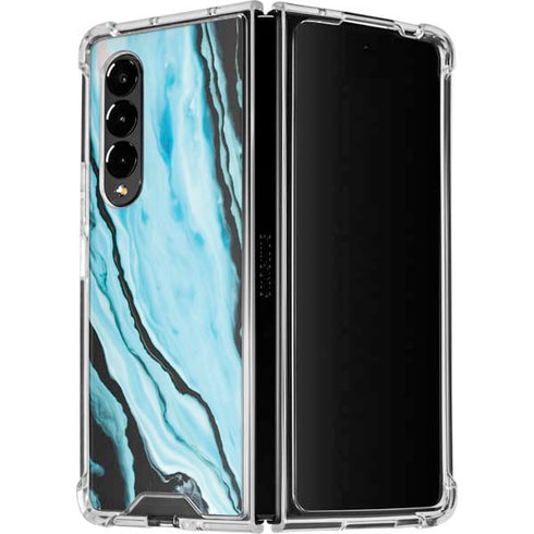Aqua Blue Marble Ink Galaxy Z Fold4 5G Clear Case