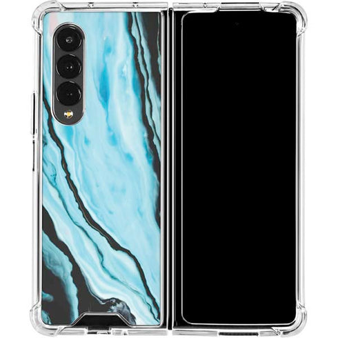 Aqua Blue Marble Ink Galaxy Z Fold4 5G Clear Case