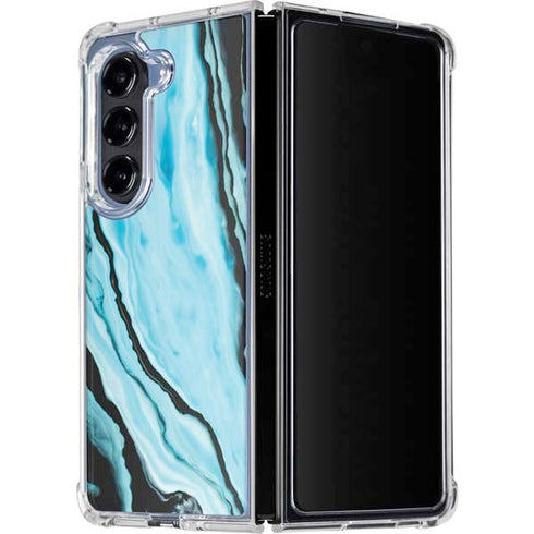 Aqua Blue Marble Ink Galaxy Z Fold5 5G Clear Case