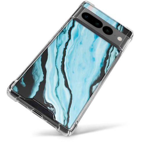 Aqua Blue Marble Ink Google Pixel 7 Pro Clear Case