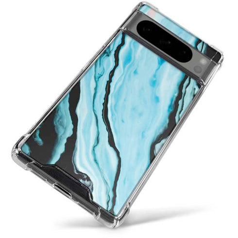 Aqua Blue Marble Ink Google Pixel 8 Pro Clear Case