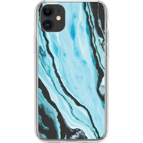 Aqua Blue Marble Ink iPhone 11 Clear Case