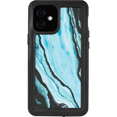 Aqua Blue Marble Ink iPhone 12 Mini Waterproof Case