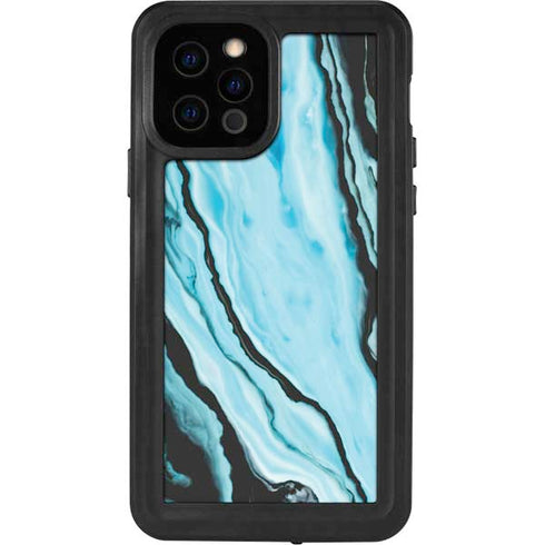 Aqua Blue Marble Ink iPhone 12 Pro Waterproof Case