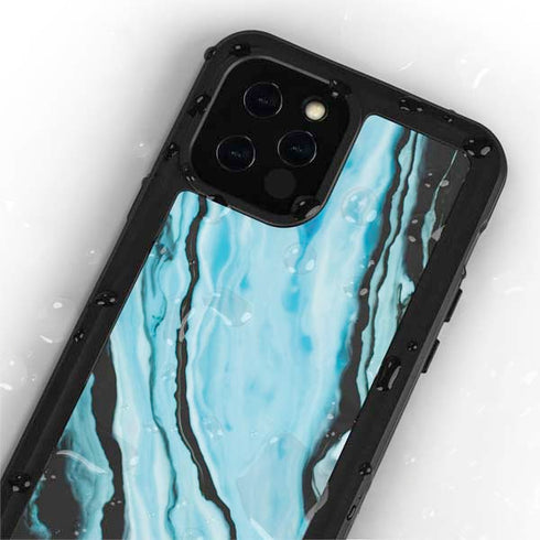 Aqua Blue Marble Ink iPhone 12 Pro Waterproof Case