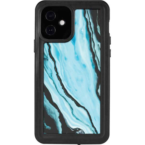 Aqua Blue Marble Ink iPhone 12 Waterproof Case