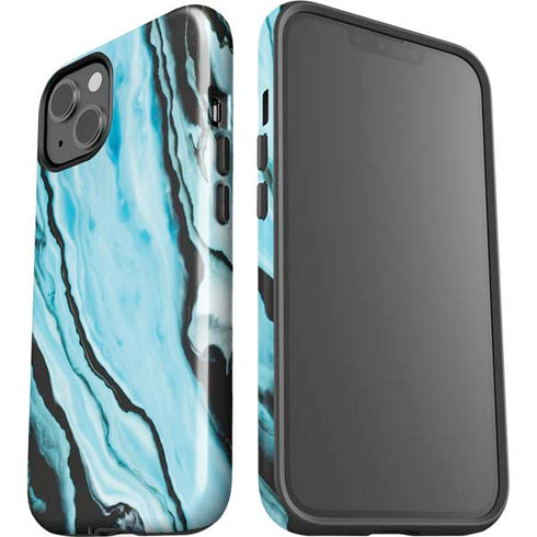Aqua Blue Marble Ink iPhone 15 Plus Impact Case