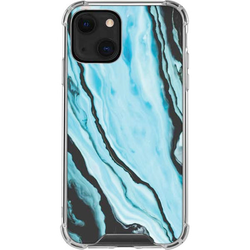 Aqua Blue Marble Ink iPhone 15 Plus Clear Case