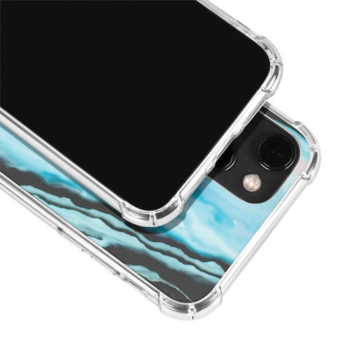 Aqua Blue Marble Ink iPhone 14 Plus Clear Case