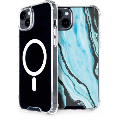 Aqua Blue Marble Ink iPhone 15 Plus MagSafe Case