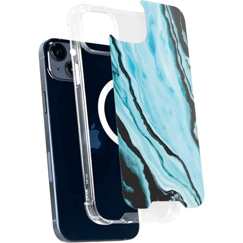 Aqua Blue Marble Ink iPhone 14 Plus MagSafe Case