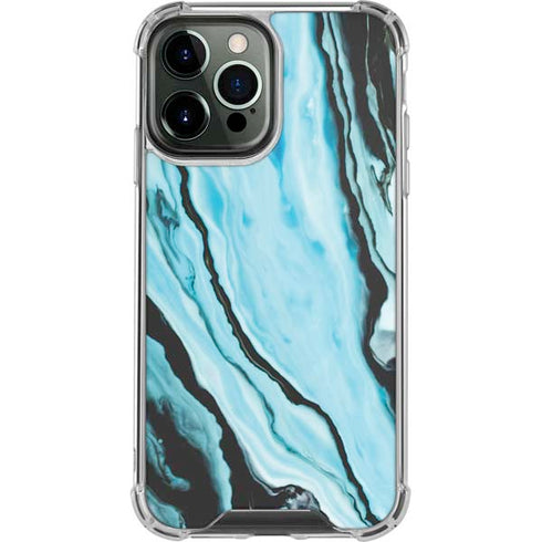 Aqua Blue Marble Ink iPhone 14 Pro Max Clear Case