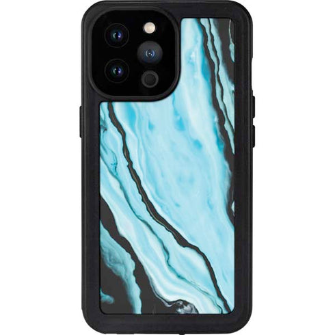 Aqua Blue Marble Ink iPhone 14 Pro Max Waterproof Case