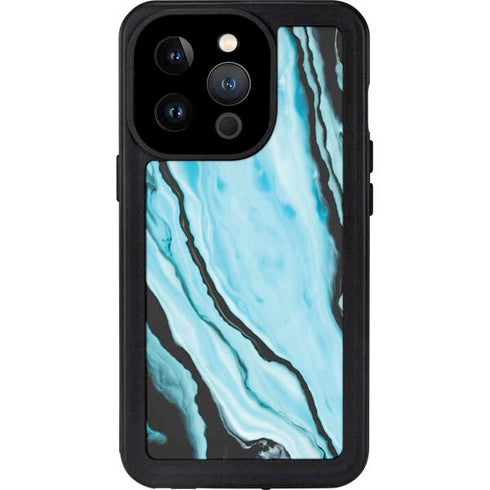 Aqua Blue Marble Ink iPhone 14 Pro Waterproof Case