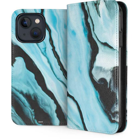 Aqua Blue Marble Ink iPhone 15 Folio Case