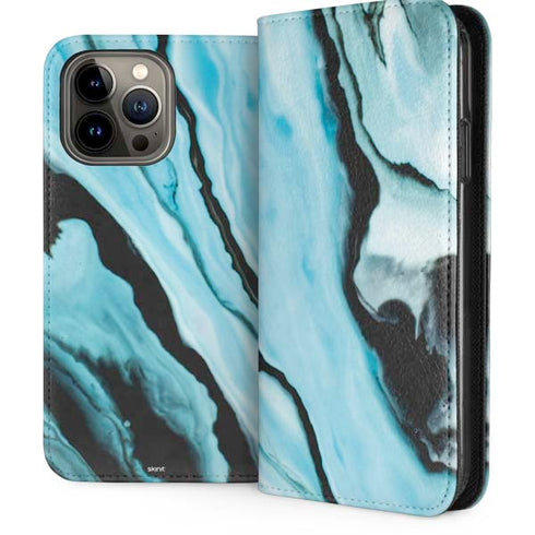 Aqua Blue Marble Ink iPhone 15 Pro Max Folio Case