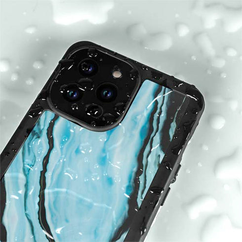 Aqua Blue Marble Ink iPhone 15 Pro Waterproof Case