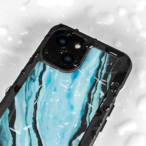 Aqua Blue Marble Ink iPhone 15 Waterproof Case
