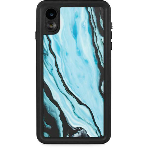 Aqua Blue Marble Ink iPhone XR Waterproof Case
