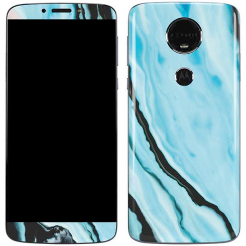 Aqua Blue Marble Ink Moto E5 Plus Skin