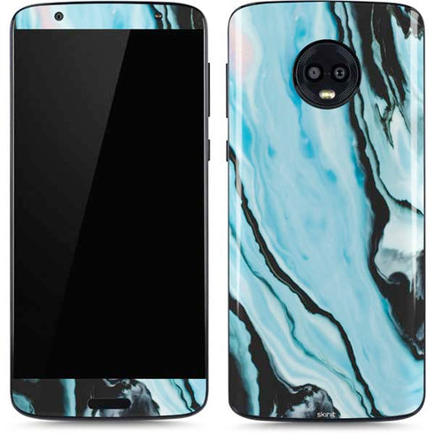 Aqua Blue Marble Ink Moto G6 Skin