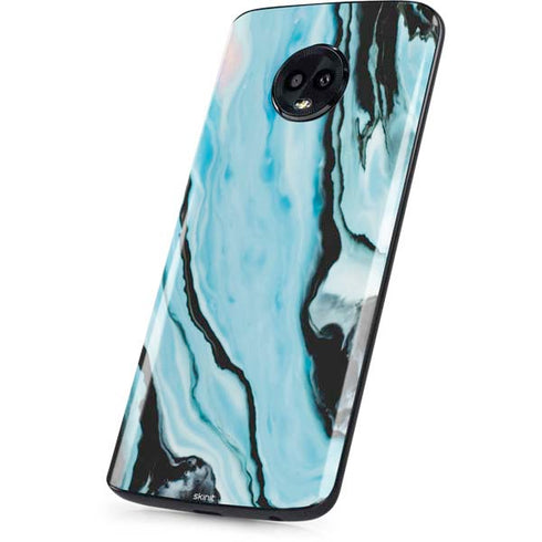 Aqua Blue Marble Ink Moto G6 Skin